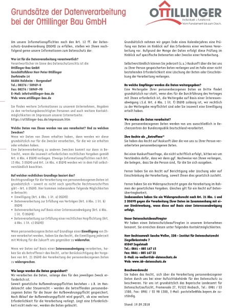 Datenverarbeitung bei der Ottillinger Bau GmbH - download als PDF-Datei