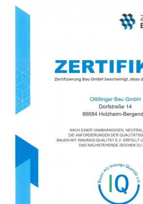 geprüfte Baumeisterqualität - Zertifizierung Bau Ottillinger Bau GmbH
